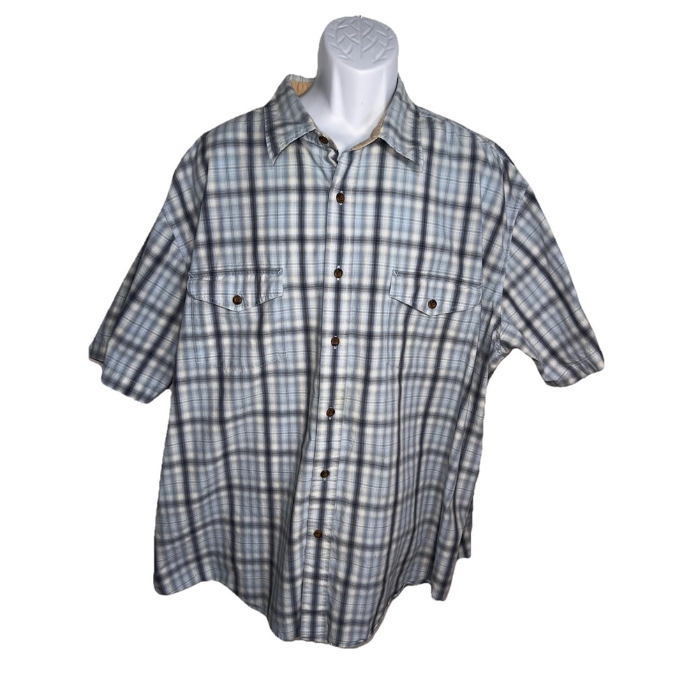 Vintage Faded Glory Blue Jay Plaid Button Short Sleeve Pockets Men's 3XL